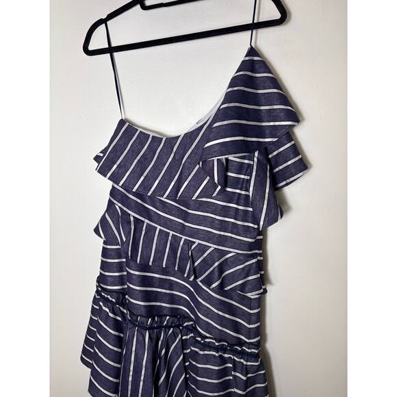 Prose and Poetry Navy Blue White Stripe One Shoulder Knee Length Dress Sz M - Picture 2 of 2